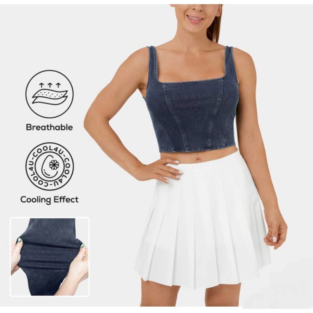 Halara Magic Square Neck Backless Corset Stretchy Knit Denim Tank Top| XL